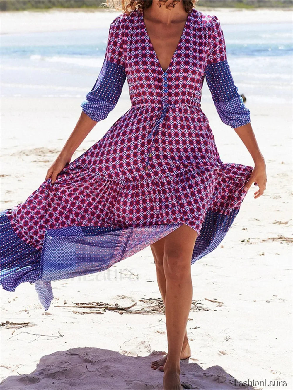 Floral Split Deep V Maxi Dress purple / S