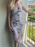 Floral Strap Bodycon Maxi Dress purple / S