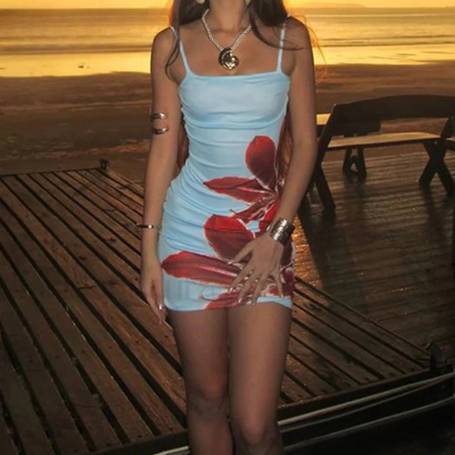 Floral Strap Sleeveless Mini Dress Blue / S Main image