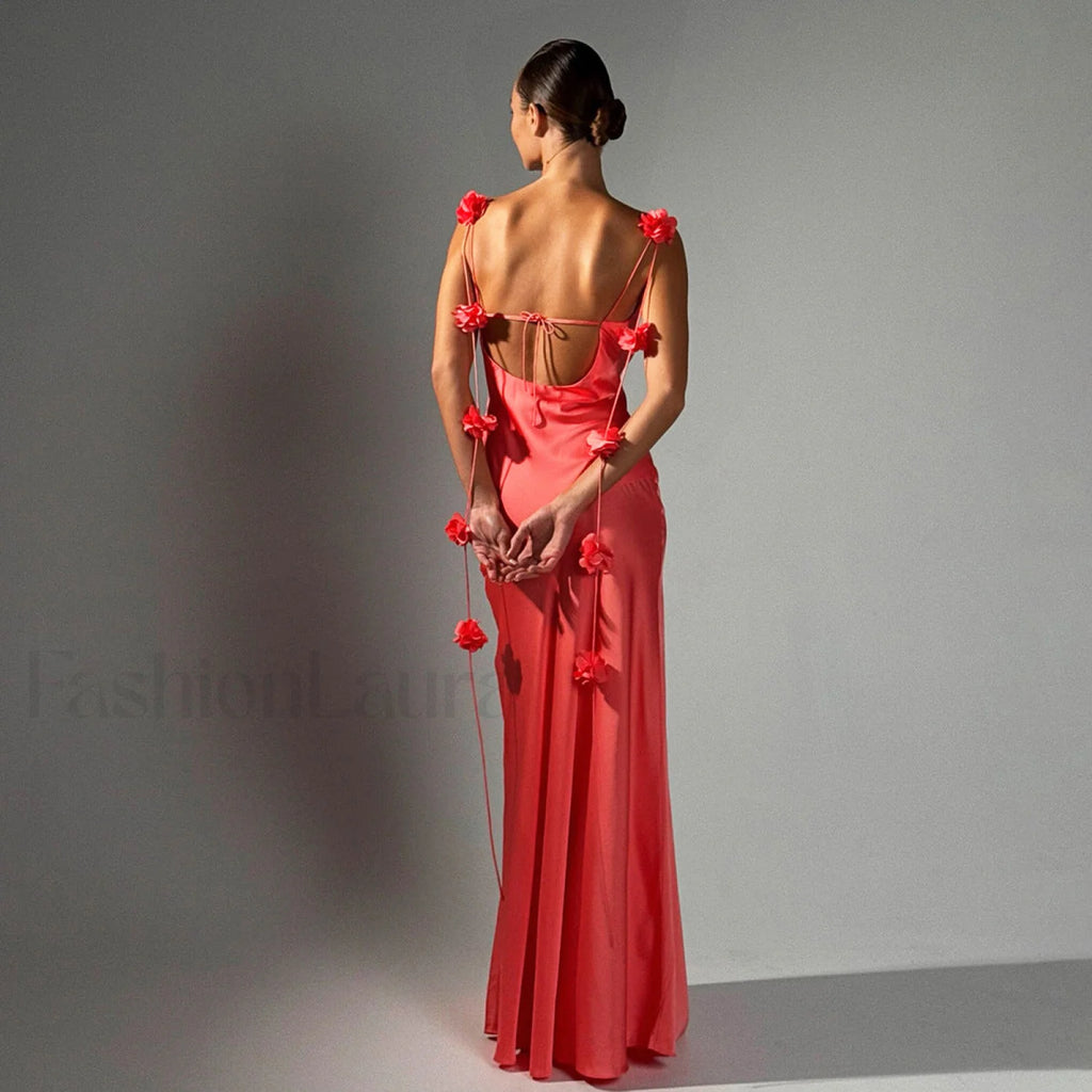 Floral Strappy Backless Slim Fit Hip Wrap Maxi Dress