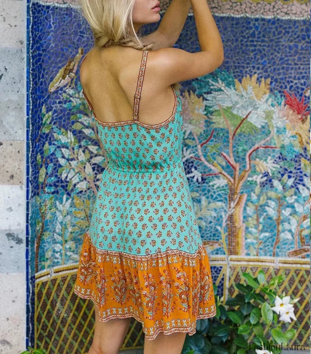Floral Strappy Mini Boho Dress