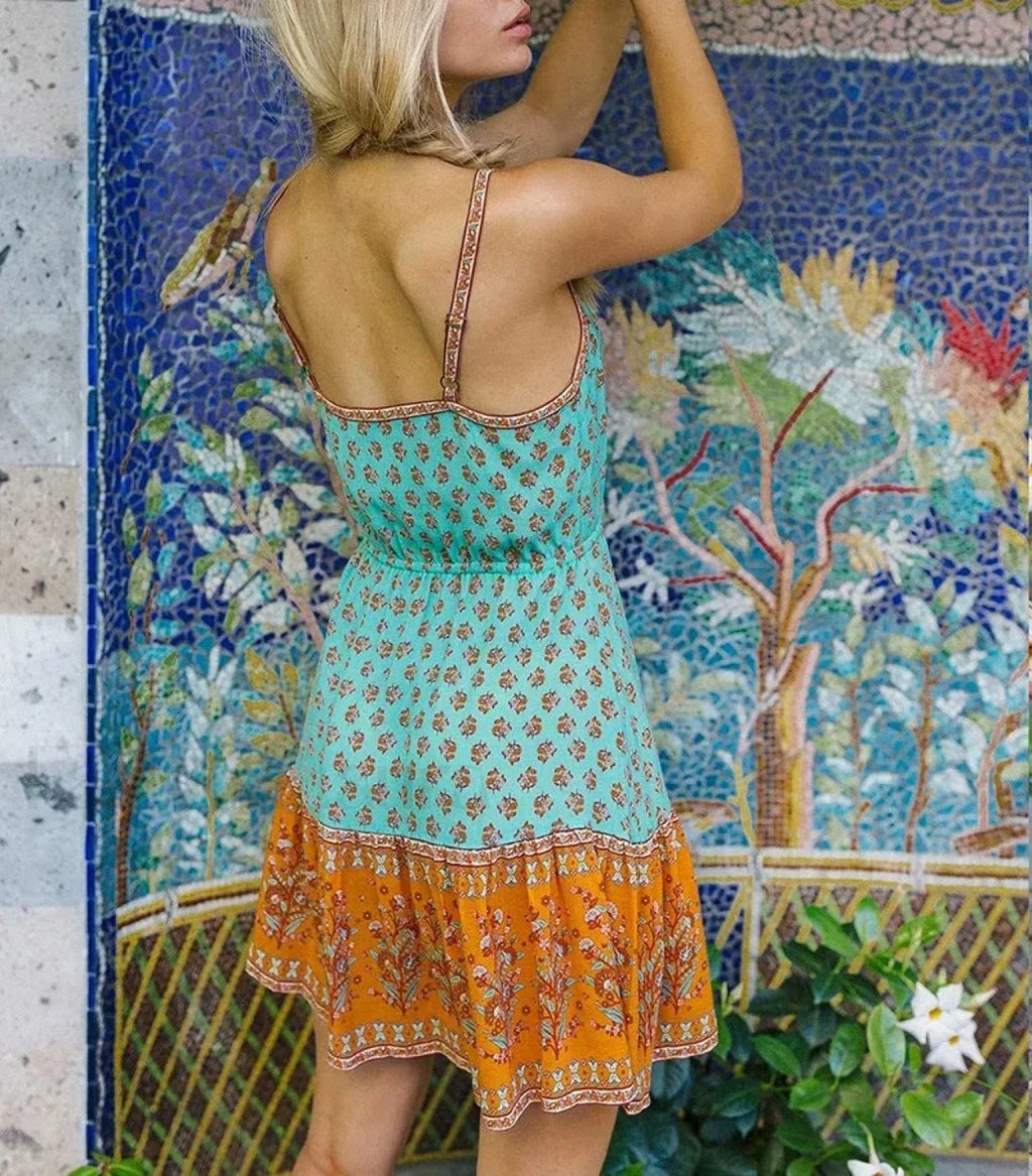 Floral Strappy Mini Boho Dress