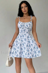 Floral Strappy Square Collar Gentle Wind Floral Dress