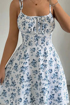 Floral Strappy Square Collar Gentle Wind Floral Dress