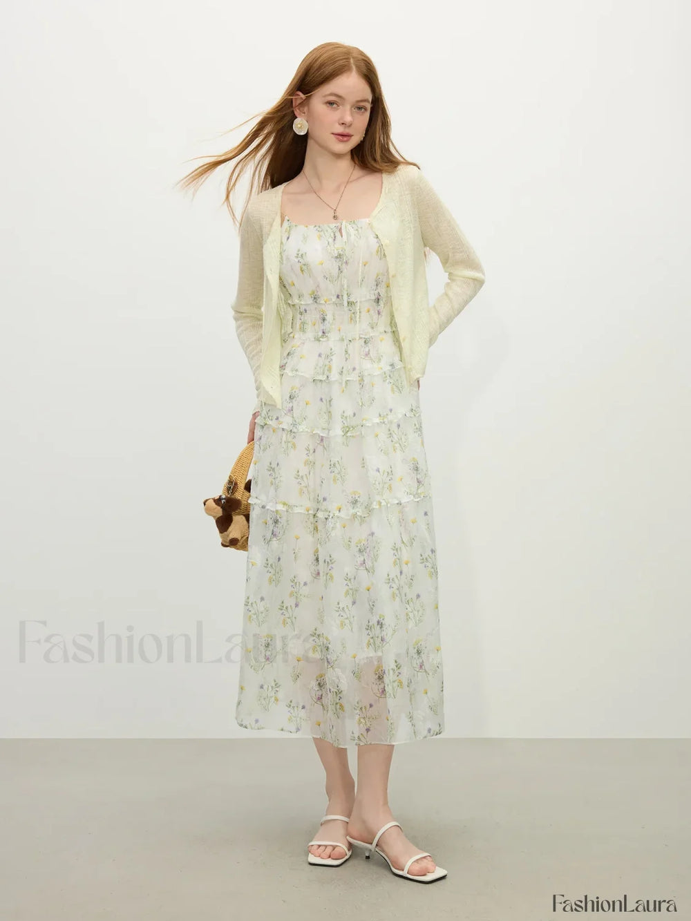 Floral Strappy X Line Midi Dress