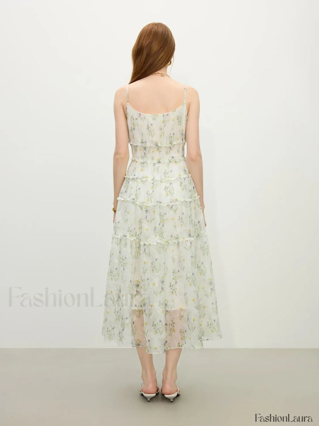 Floral Strappy X Line Midi Dress