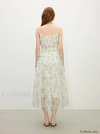 Floral Strappy X Line Midi Dress