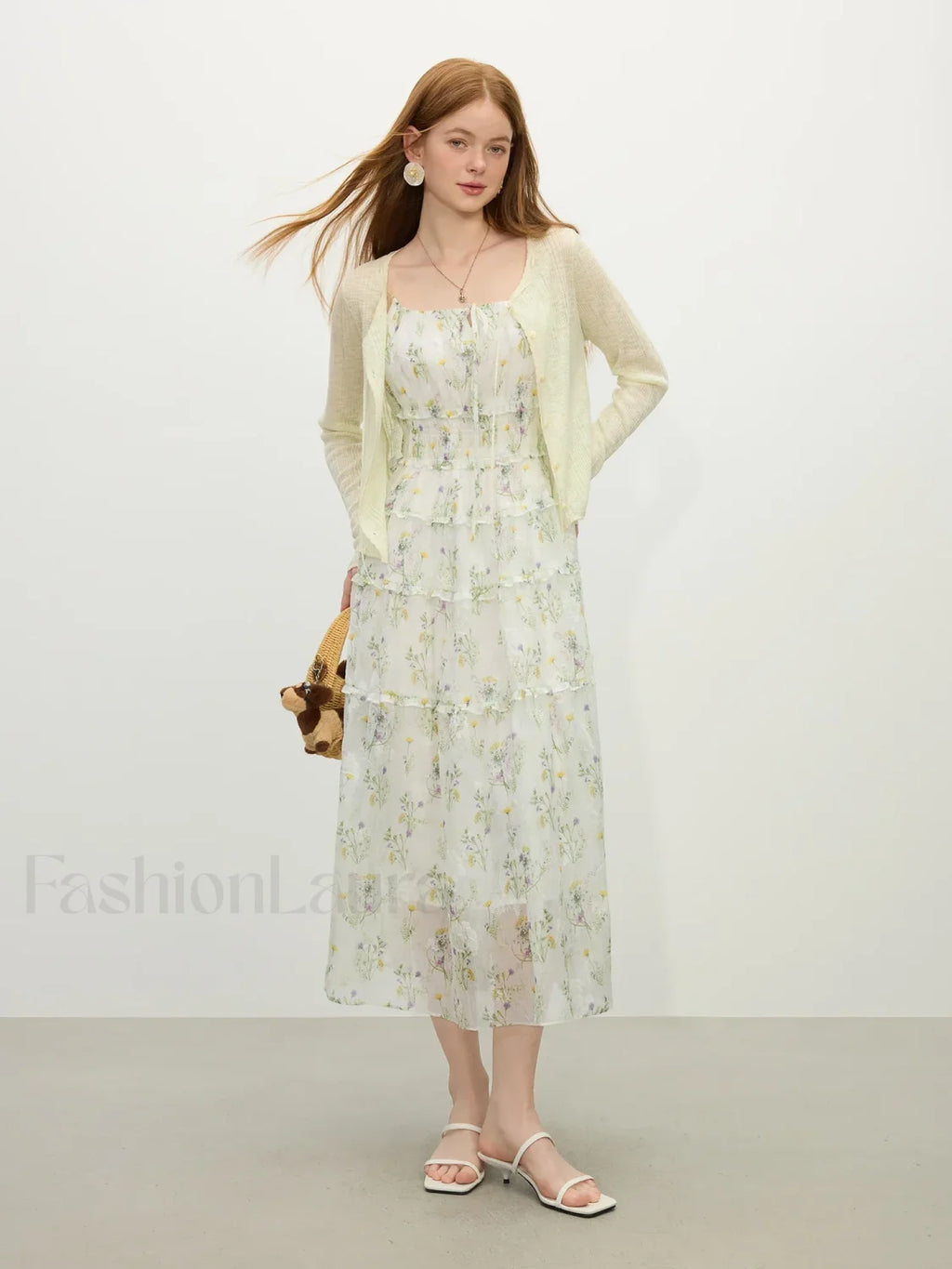 Floral Strappy X Line Midi Dress
