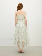 Floral Strappy X Line Midi Dress