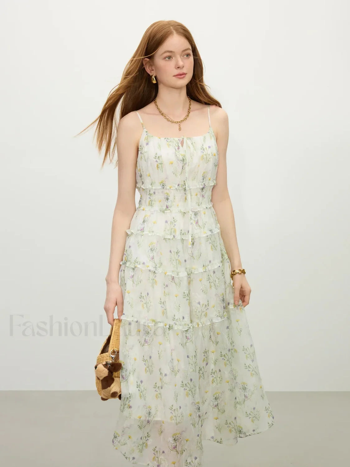 Floral Strappy X Line Midi Dress Main image
