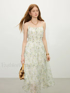 Floral Strappy X Line Midi Dress