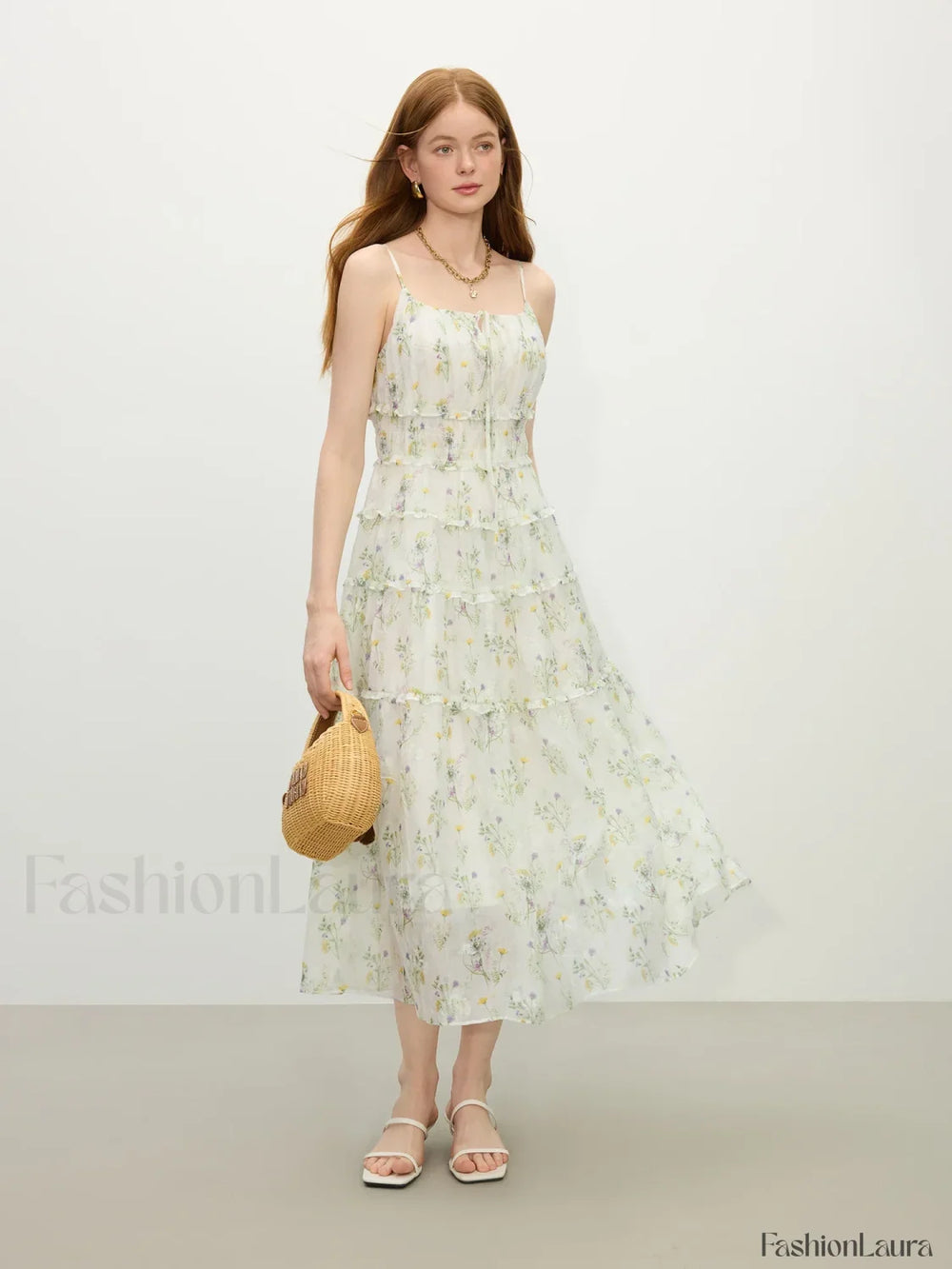 Floral Strappy X Line Midi Dress Floral / XS