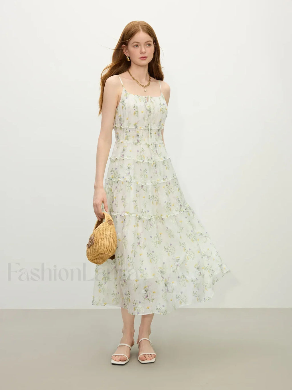 Floral Strappy X Line Midi Dress Floral / XS