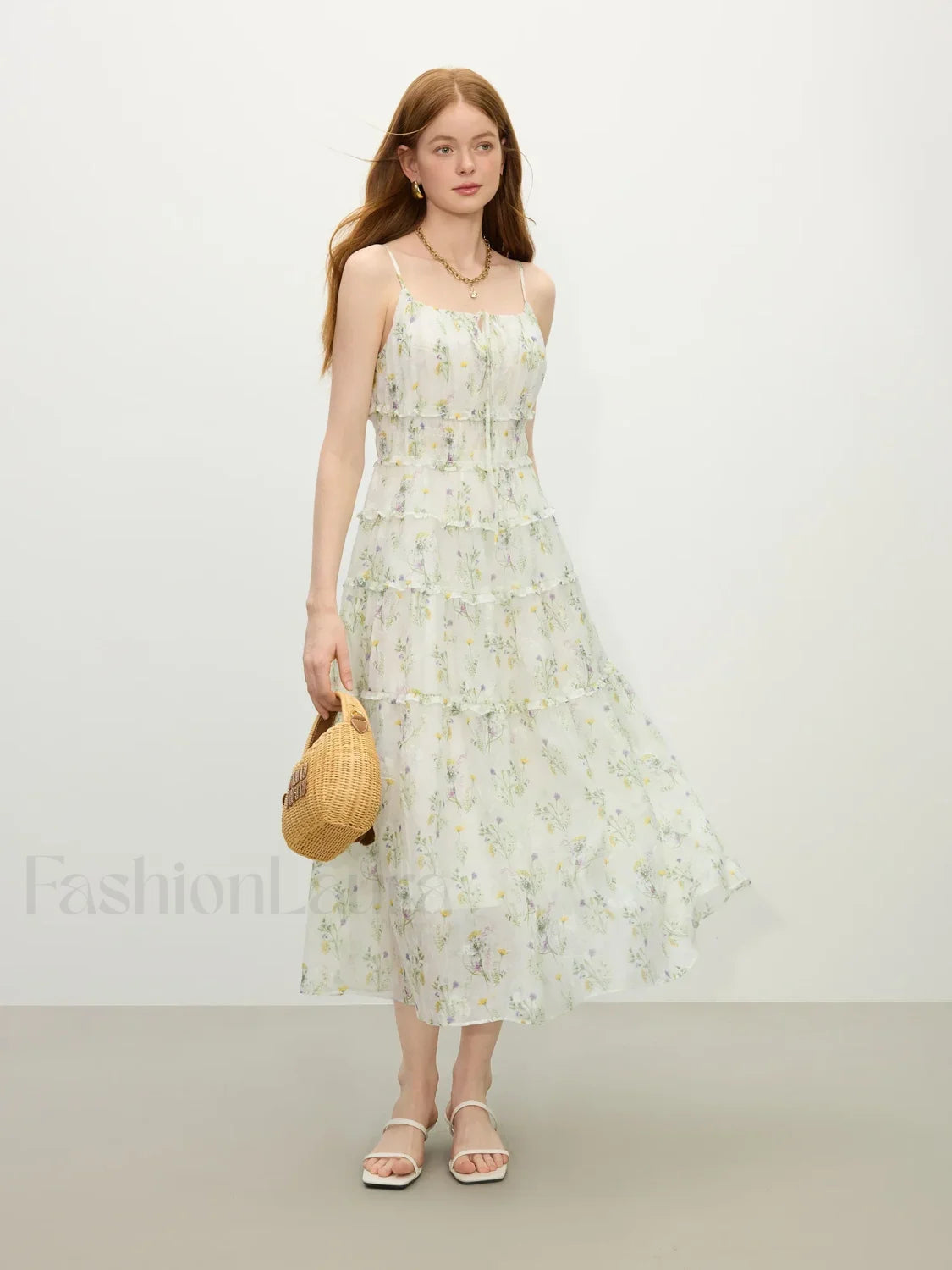 Floral Strappy X Line Midi Dress Floral / XS