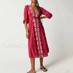Floral Swing Maxi Boho Dress red / S