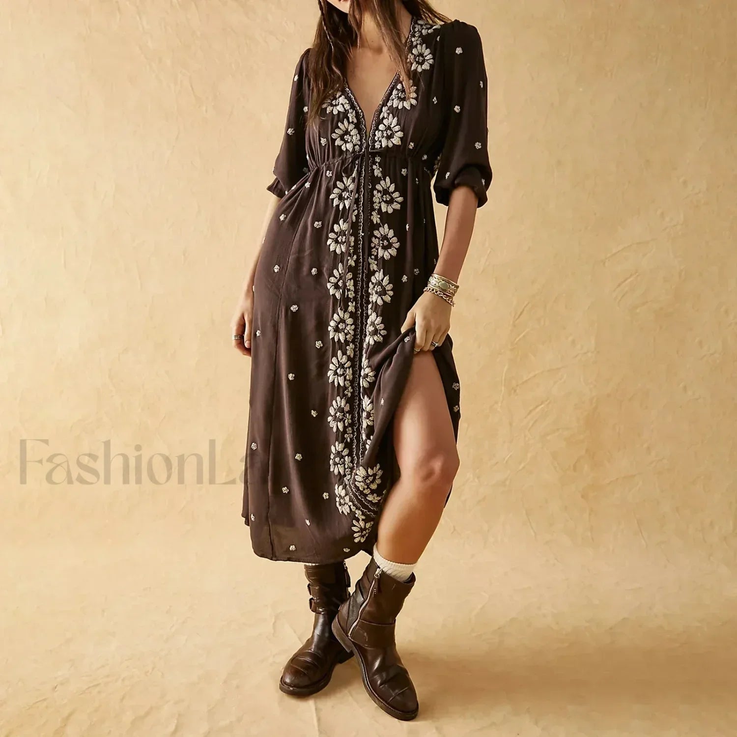 Floral Swing Maxi Boho Dress brown / S Main image