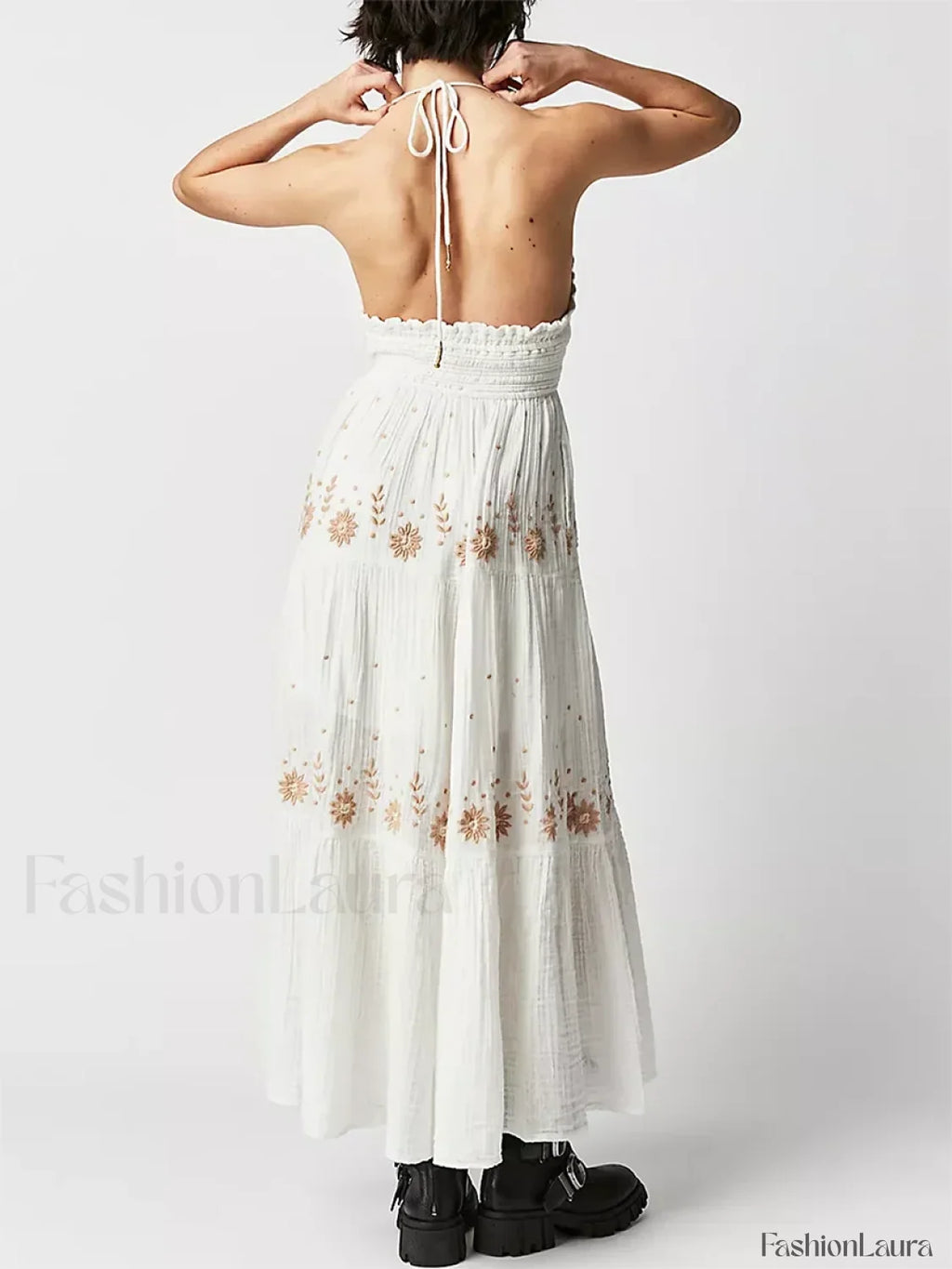 Floral Tie Up Halter Boho Dress