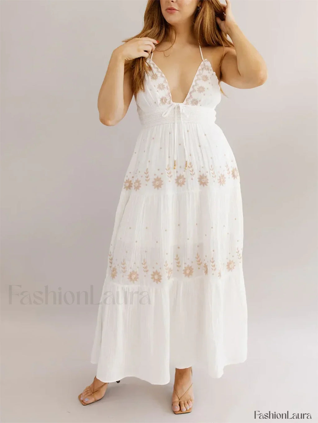 Floral Tie Up Halter Boho Dress color2 / S