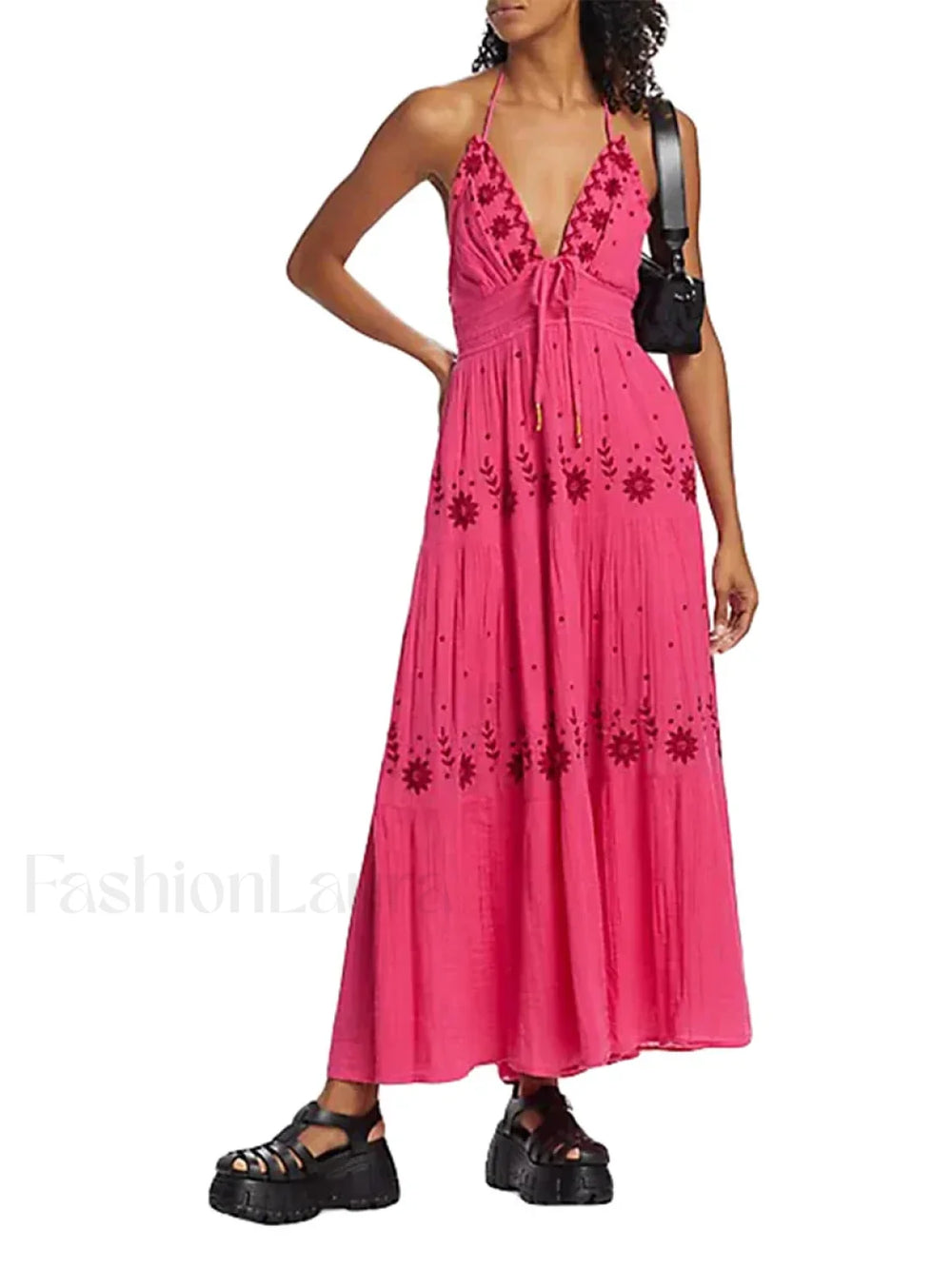 Floral Tie Up Halter Boho Dress color3 / S