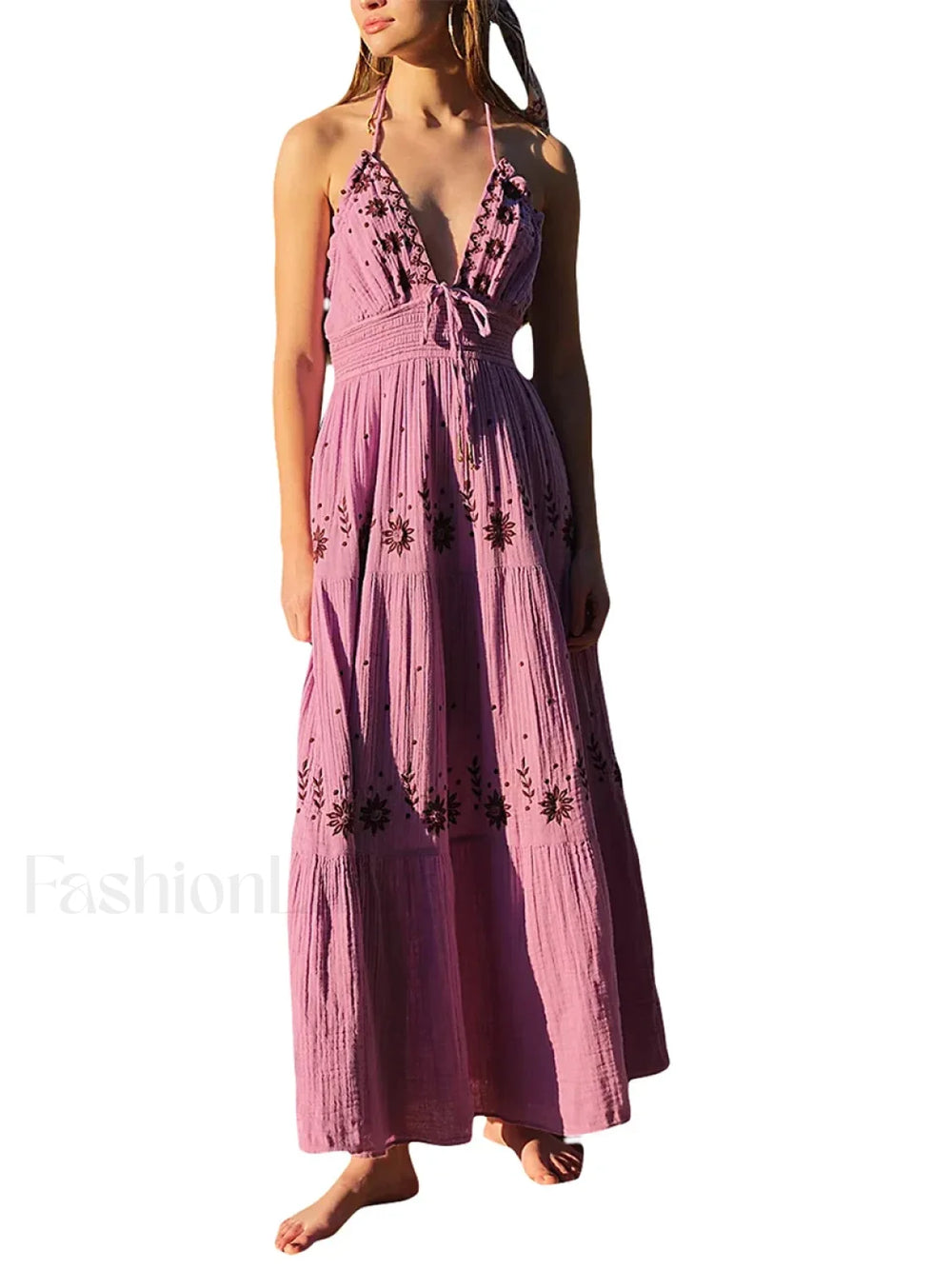 Floral Tie Up Halter Boho Dress color5 / S