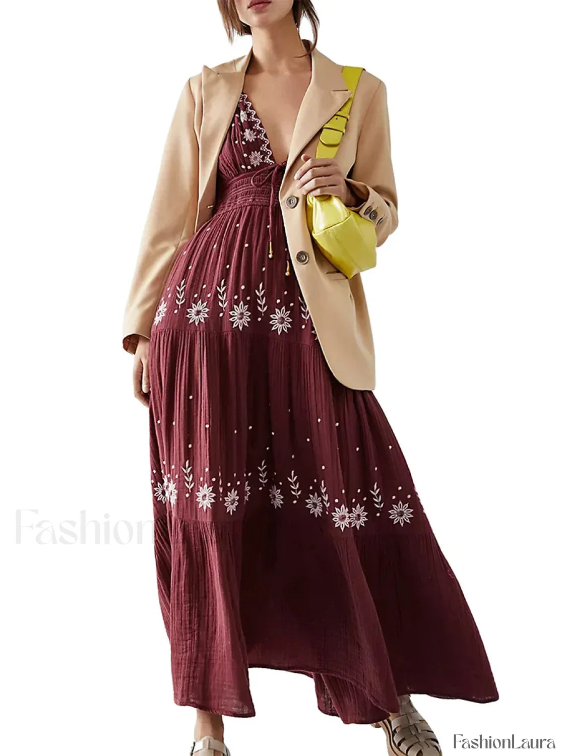 Floral Tie Up Halter Boho Dress color6 / S