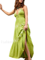 Floral Tie Up Halter Boho Dress color9 / S