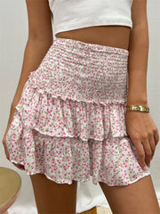 Floral Tiered High Waist Skirt BLUE / S