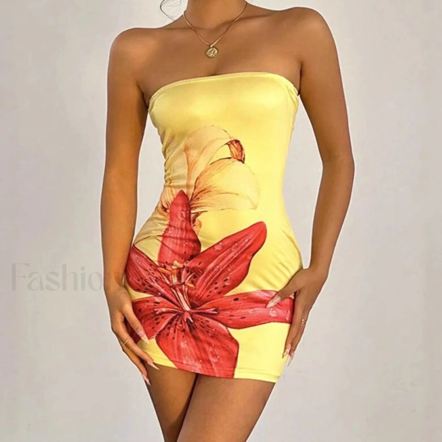 Floral Tube Top Waist Slim Beach Mini Dress Main image