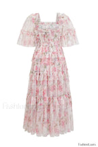 Floral Tulle Ruffle Charming Layered Maxi Dress