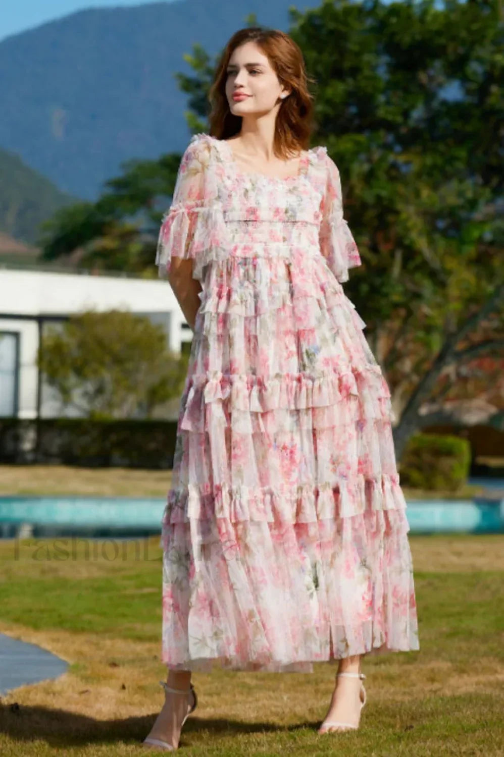 Floral Tulle Ruffle Charming Layered Maxi Dress Secondary image