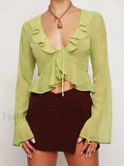 Floral V Neck Sleeve White Tops Clothes Blouse