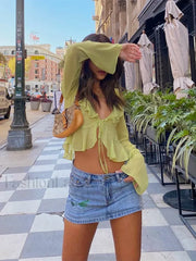 Floral V Neck Sleeve White Tops Clothes Blouse