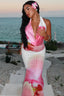Floral Waist Cinched Backless Tie Maxi Dress Pink / S