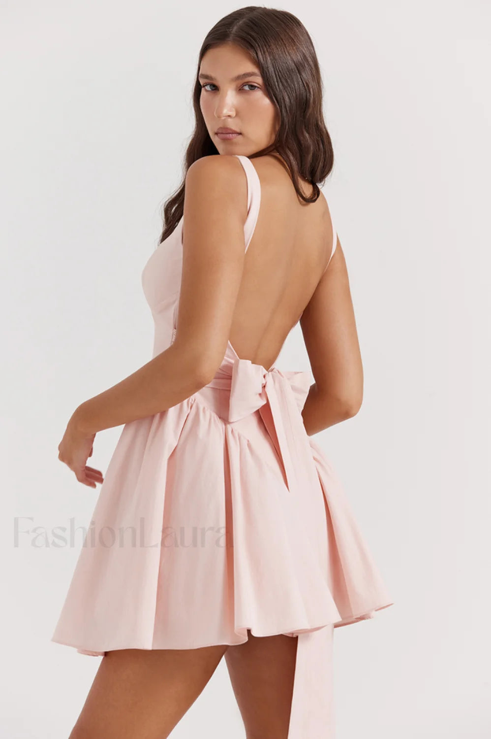 Floriane Peach Stylish Bow Mini Dress Main image