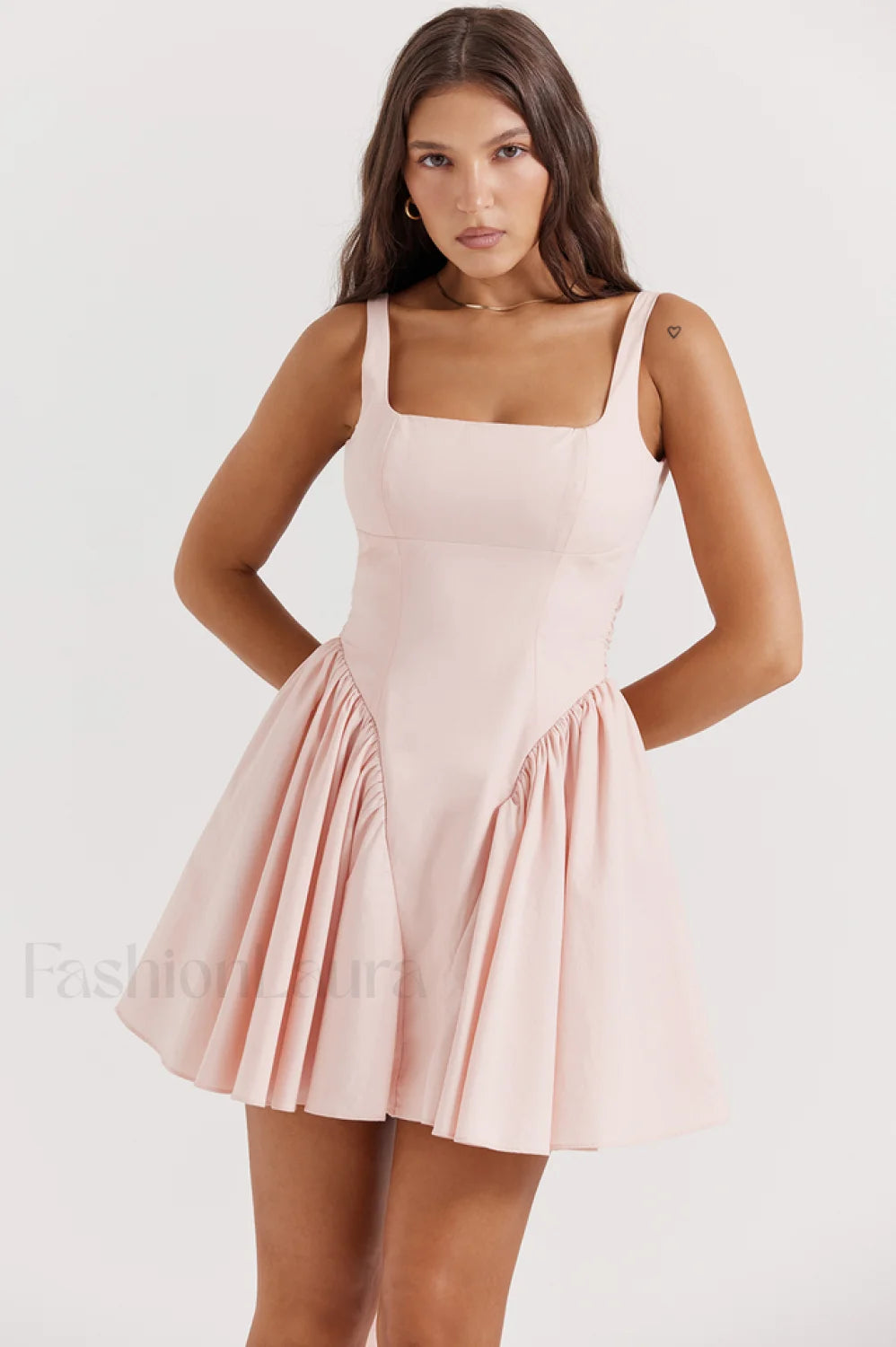 Floriane Peach Stylish Bow Mini Dress Secondary image