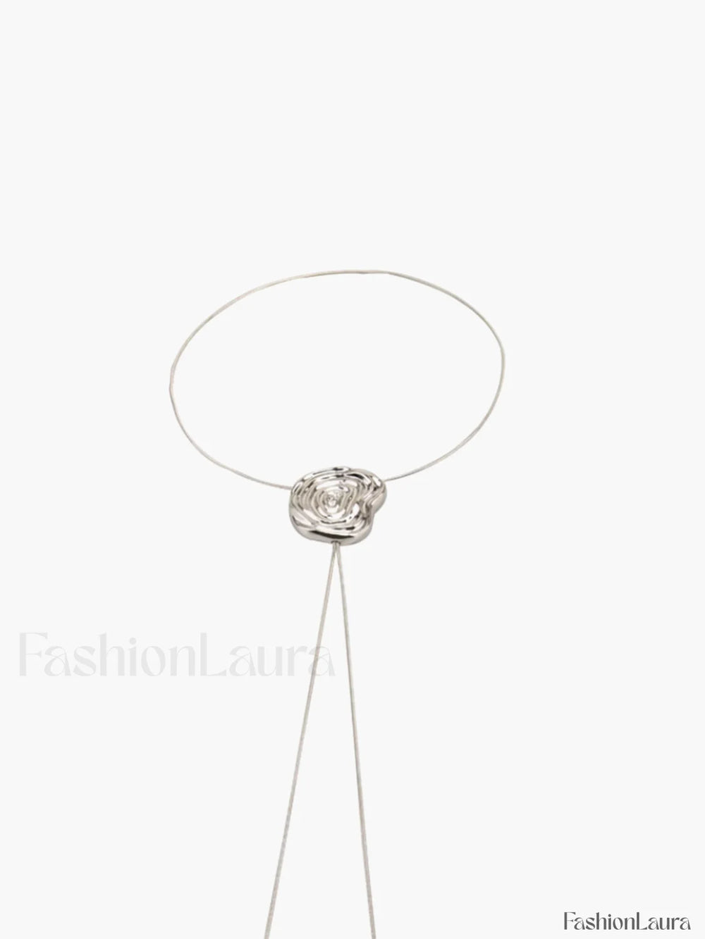 Flower Decor Graceful Drawstring Necklace Silver / One Size Necklaces