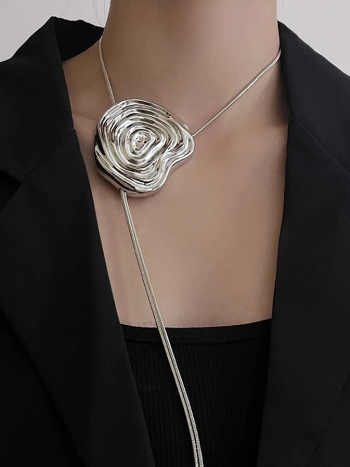 Flower Decor Graceful Drawstring Necklace Silver / One Size Necklaces Main image