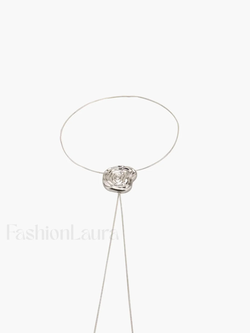 Flower Decor Graceful Drawstring Necklace Silver / One Size Necklaces