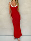 Flower Decor Red Spaghetti Maxi Dress Red / S