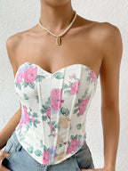 Flower Heart Shaped Neckline Corset Corset