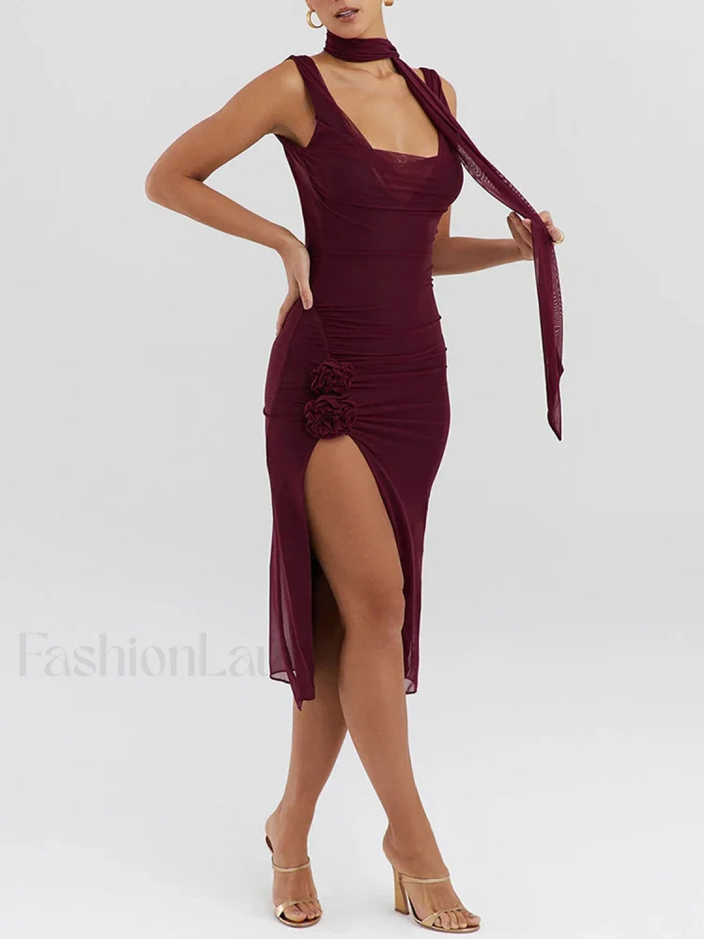 Flower High Split Midi Dress