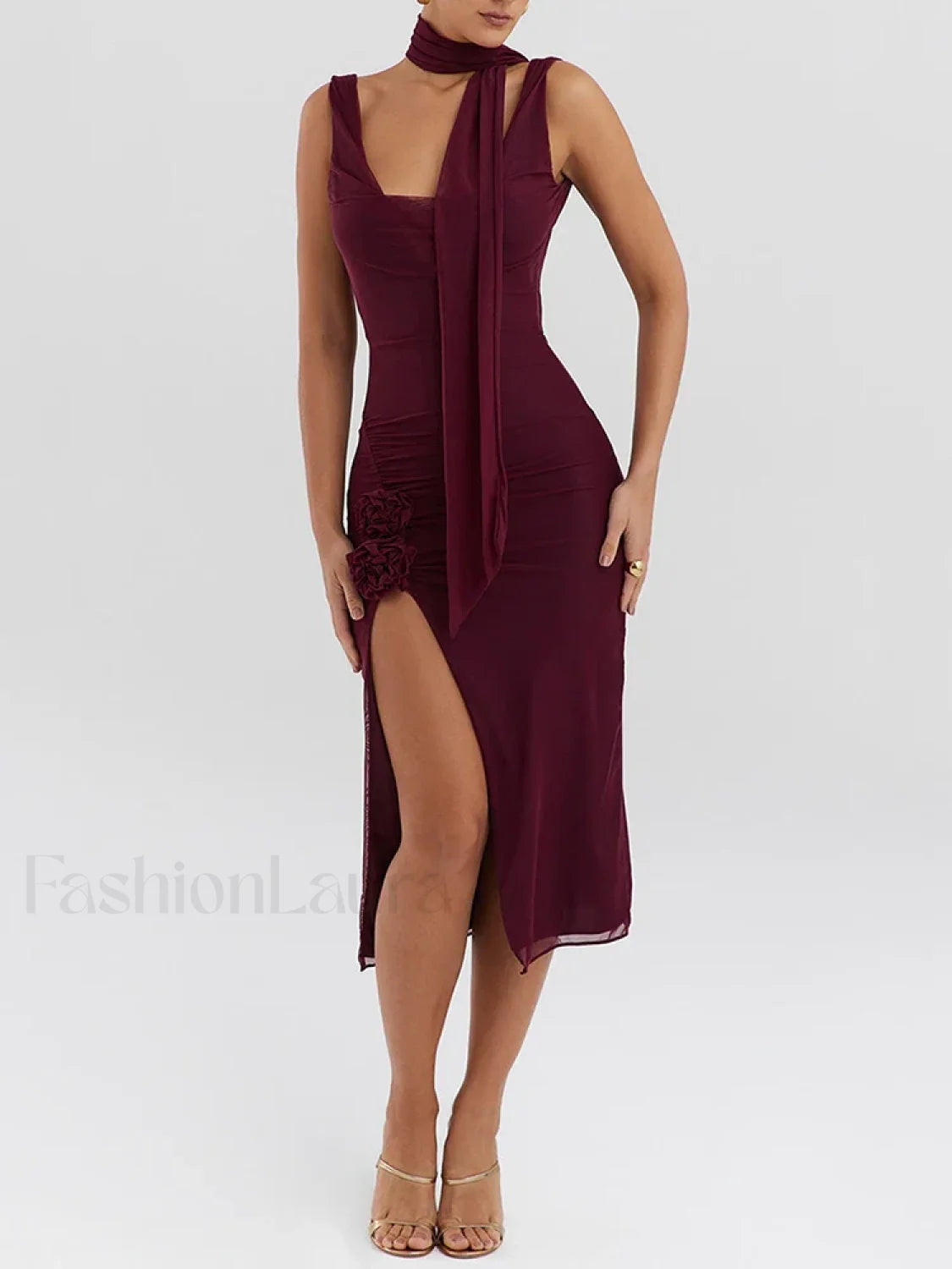 Flower High-Split Midi Dress Secondary image
