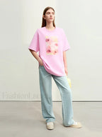Flower Print Drop Sleeve T Shirt