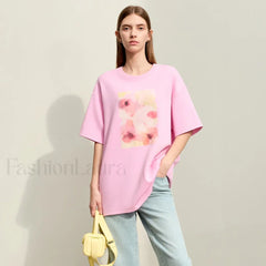 Flower Print Drop Sleeve T Shirt Pink / S