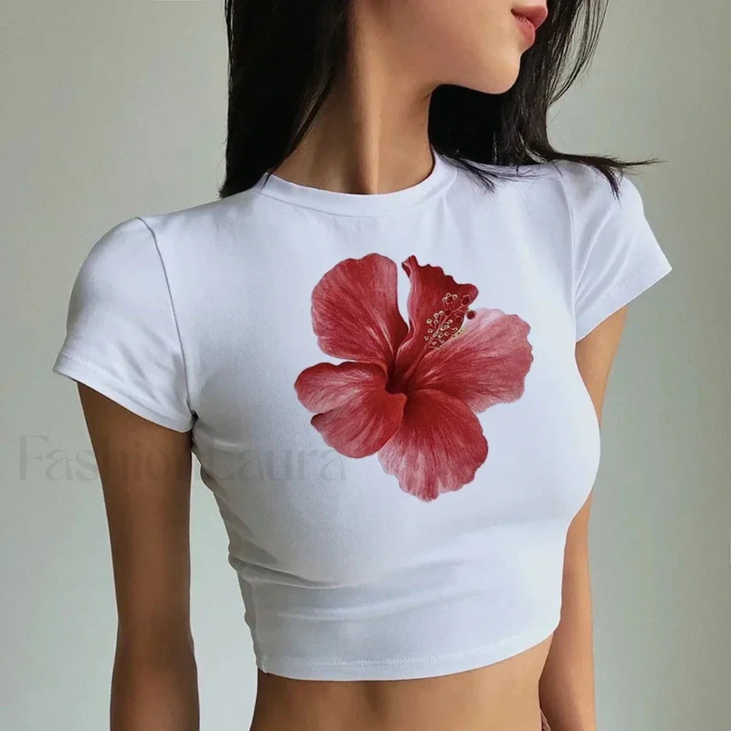 Flower Print Vintage Crop Top T-Shirt Secondary image