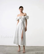 Flower Short Sleeve Maxi Dress Ivory / XS