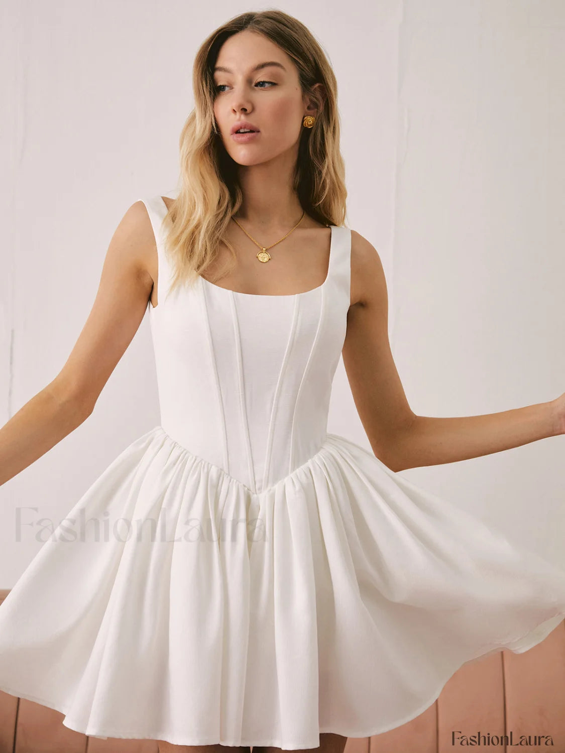 French Elegant Graceful Solid Short Dress White / XS Dresses