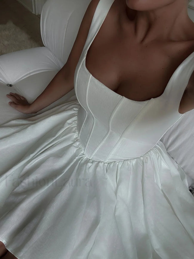 French Elegant Solid Short Dress White / XS Dresses Main image