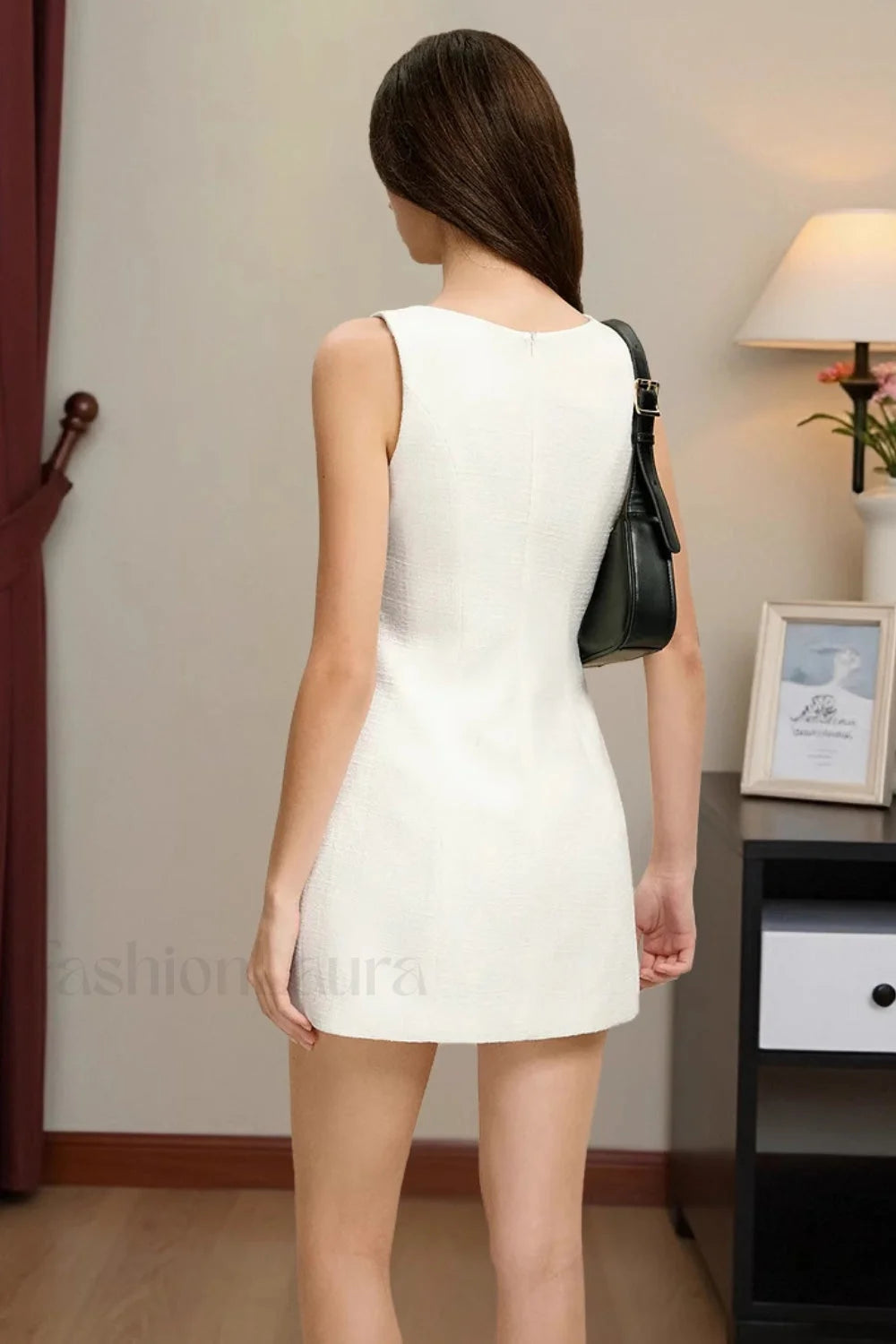 French Elegant Waist-Cinched Sleeveless Bodycon Work Dress Secondary image