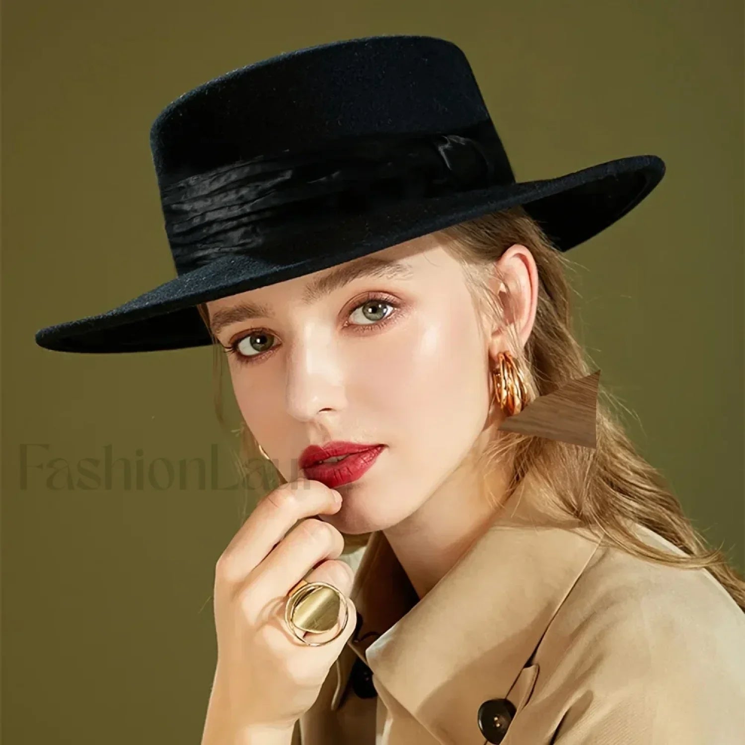 French Flat Top Woolen Fashionable Versatile British Retro Hat Main image